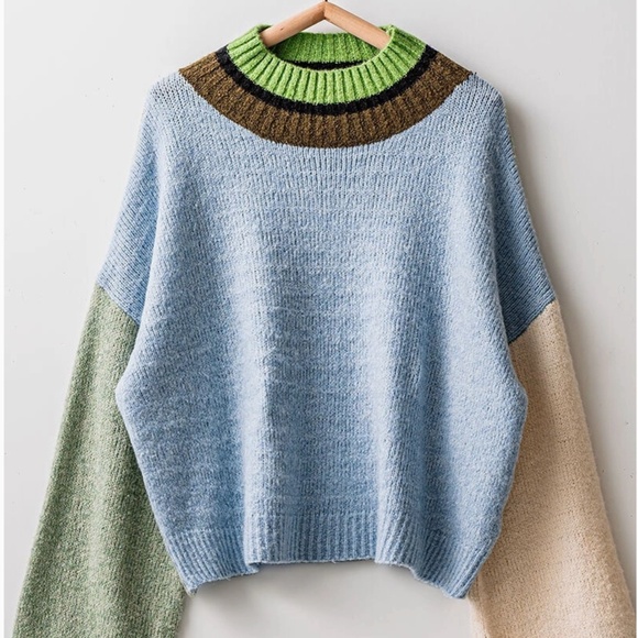 NEW!! Urban Daizy Colorblock Knit Cropped Sweater Over Sized SZ’s S,M,L - Picture 2 of 9